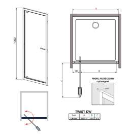 Душевая дверь Radaway Twist DWJ 90 прозрачное стекло